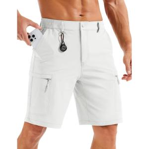 imageMAGCOMSEN Mens Hiking Cargo Shorts Quick Dry Lightweight 9quot Golf Shorts Summer Casual Work Outdoor with 5 Zipper PocketsWhite