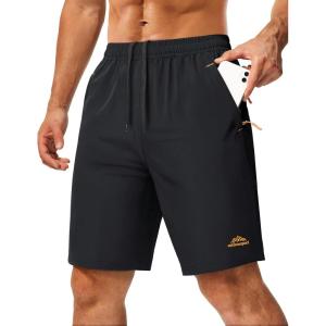 imageMAGCOMSEN Mens Hiking Shorts 9quot Quick Dry Lightweight Running Shorts with Zipper Pockets for Workout Athletic Sport1black