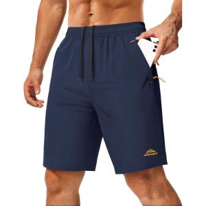 imageMAGCOMSEN Mens Hiking Shorts 9quot Quick Dry Lightweight Running Shorts with Zipper Pockets for Workout Athletic Sport2navy