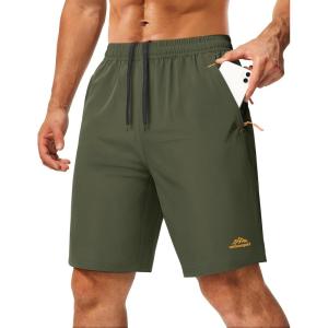 imageMAGCOMSEN Mens Hiking Shorts 9quot Quick Dry Lightweight Running Shorts with Zipper Pockets for Workout Athletic SportArmy Green