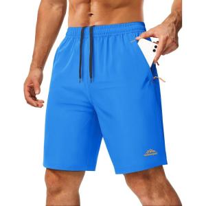 imageMAGCOMSEN Mens Hiking Shorts 9quot Quick Dry Lightweight Running Shorts with Zipper Pockets for Workout Athletic SportAzure