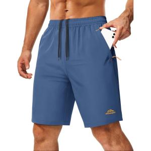 imageMAGCOMSEN Mens Hiking Shorts 9quot Quick Dry Lightweight Running Shorts with Zipper Pockets for Workout Athletic SportBlue Grey