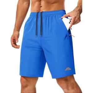 imageMAGCOMSEN Mens Hiking Shorts 9quot Quick Dry Lightweight Running Shorts with Zipper Pockets for Workout Athletic SportBright Blue
