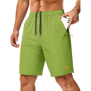 imageMAGCOMSEN Mens Hiking Shorts 9quot Quick Dry Lightweight Running Shorts with Zipper Pockets for Workout Athletic SportFruit Green