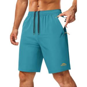 imageMAGCOMSEN Mens Hiking Shorts 9quot Quick Dry Lightweight Running Shorts with Zipper Pockets for Workout Athletic SportLake Blue