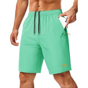 imageMAGCOMSEN Mens Hiking Shorts 9quot Quick Dry Lightweight Running Shorts with Zipper Pockets for Workout Athletic SportMint Green