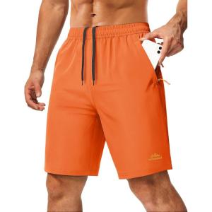 imageMAGCOMSEN Mens Hiking Shorts 9quot Quick Dry Lightweight Running Shorts with Zipper Pockets for Workout Athletic SportOrange
