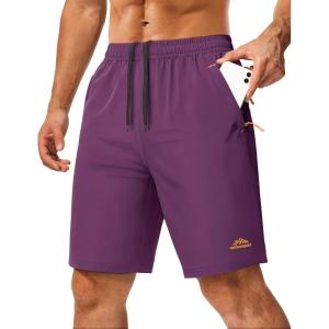imageMAGCOMSEN Mens Hiking Shorts 9quot Quick Dry Lightweight Running Shorts with Zipper Pockets for Workout Athletic SportPurple Red