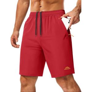 imageMAGCOMSEN Mens Hiking Shorts 9quot Quick Dry Lightweight Running Shorts with Zipper Pockets for Workout Athletic SportTomato Red