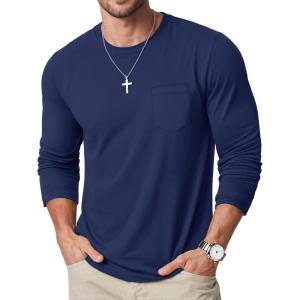 imageMAGCOMSEN Mens Long Sleeve Shirt with Pocket Cotton Crew Neck Shirts Casual Lightweight TShirt03navy