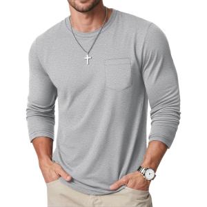 imageMAGCOMSEN Mens Long Sleeve Shirt with Pocket Cotton Crew Neck Shirts Casual Lightweight TShirt04light Grey