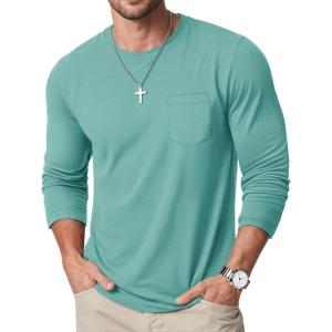 imageMAGCOMSEN Mens Long Sleeve Shirt with Pocket Cotton Crew Neck Shirts Casual Lightweight TShirt17grey Green
