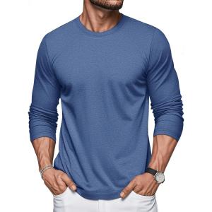 imageMAGCOMSEN Mens Long Sleeve Shirts Cotton Crew Neck T Shirt Solid Casual Shirt Lightweight Work Tee ShirtsGrey Blue