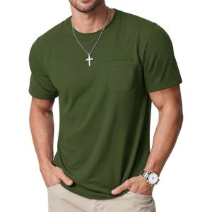 imageMAGCOMSEN Mens Pocket T Shirts Cooling UPF 50 Summer Tee Shirt Short Sleeve Crewneck Tee Cotton Lightweight Casual TShirtArmy Green
