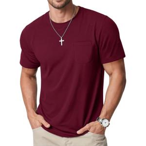 imageMAGCOMSEN Mens Pocket T Shirts Cooling UPF 50 Summer Tee Shirt Short Sleeve Crewneck Tee Cotton Lightweight Casual TShirtBurgundy