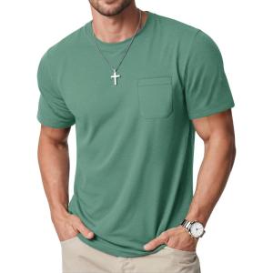 imageMAGCOMSEN Mens Pocket T Shirts Cooling UPF 50 Summer Tee Shirt Short Sleeve Crewneck Tee Cotton Lightweight Casual TShirtGray Green