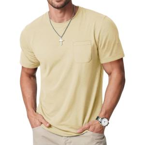 imageMAGCOMSEN Mens Pocket T Shirts Cooling UPF 50 Summer Tee Shirt Short Sleeve Crewneck Tee Cotton Lightweight Casual TShirtLight Apricot