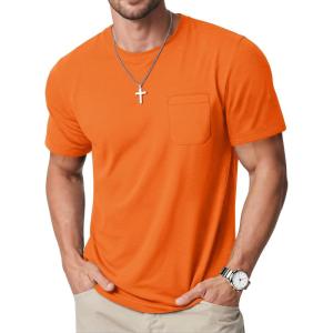 imageMAGCOMSEN Mens Pocket T Shirts Cooling UPF 50 Summer Tee Shirt Short Sleeve Crewneck Tee Cotton Lightweight Casual TShirtOrange