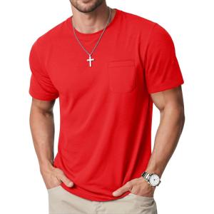 imageMAGCOMSEN Mens Pocket T Shirts Cooling UPF 50 Summer Tee Shirt Short Sleeve Crewneck Tee Cotton Lightweight Casual TShirtTomato Red