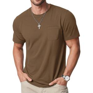 imageMAGCOMSEN Mens Pocket T Shirts Cooling UPF 50 Summer Tee Shirt Short Sleeve Crewneck Tee Cotton Lightweight Casual TShirtWolf Brown