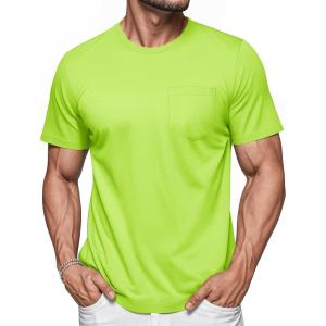 imageMAGCOMSEN Mens Pocket T Shirts Short Sleeve Cotton Moisture Wicking Plain Tshirts Casual Lightweight Summer Basic TeesFluorescent Greencotton