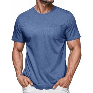 imageMAGCOMSEN Mens Pocket T Shirts Short Sleeve Cotton Moisture Wicking Plain Tshirts Casual Lightweight Summer Basic TeesGrey Bluecotton Blend