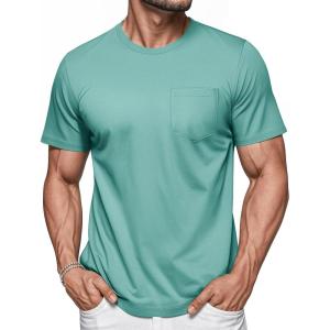 imageMAGCOMSEN Mens Pocket T Shirts Short Sleeve Cotton Moisture Wicking Plain Tshirts Casual Lightweight Summer Basic TeesGrey Greencotton