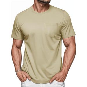 imageMAGCOMSEN Mens Pocket T Shirts Short Sleeve Cotton Moisture Wicking Plain Tshirts Casual Lightweight Summer Basic TeesKhakicotton