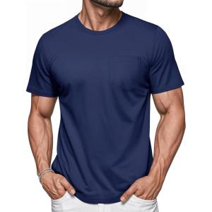 imageMAGCOMSEN Mens Pocket T Shirts Short Sleeve Cotton Moisture Wicking Plain Tshirts Casual Lightweight Summer Basic TeesNavycotton