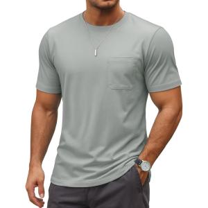 imageMAGCOMSEN Mens Pocket Tee Shirts UPF 80 Sun Protection Shirts Lightweight Moisture Wicking Crewneck Casual Summer TeesLight Gray