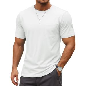 imageMAGCOMSEN Mens Pocket Tee Shirts UPF 80 Sun Protection Shirts Lightweight Moisture Wicking Crewneck Casual Summer TeesWhite