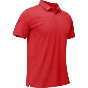 imageMAGCOMSEN Mens Polo Shirt Quick Dry Performance Short Sleeve Tactical Shirts Pique Jersey Golf ShirtRed
