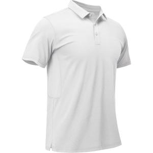 imageMAGCOMSEN Mens Polo Shirt Quick Dry Performance Short Sleeve Tactical Shirts Pique Jersey Golf ShirtWhite