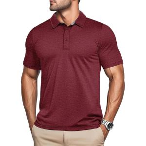 imageMAGCOMSEN Mens Polo Shirt Quick Dry Performance Short Sleeve Tactical Shirts Pique Jersey Golf ShirtWine