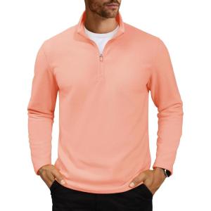 imageMAGCOMSEN Mens Quarter Zip Pullover Polar Fleece Sweatshirt Casual Long Sleeve Shirts for Men Winter Fall ThermalApricot