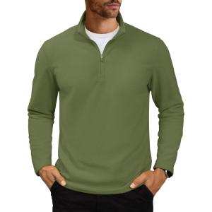 imageMAGCOMSEN Mens Quarter Zip Pullover Polar Fleece Sweatshirt Casual Long Sleeve Shirts for Men Winter Fall ThermalArmy Green