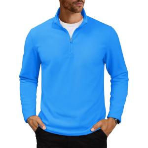 imageMAGCOMSEN Mens Quarter Zip Pullover Polar Fleece Sweatshirt Casual Long Sleeve Shirts for Men Winter Fall ThermalAzure Blue