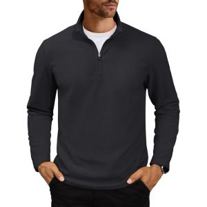 imageMAGCOMSEN Mens Quarter Zip Pullover Polar Fleece Sweatshirt Casual Long Sleeve Shirts for Men Winter Fall ThermalBlack