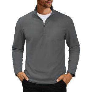 imageMAGCOMSEN Mens Quarter Zip Pullover Polar Fleece Sweatshirt Casual Long Sleeve Shirts for Men Winter Fall ThermalDark Grey