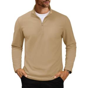 imageMAGCOMSEN Mens Quarter Zip Pullover Polar Fleece Sweatshirt Casual Long Sleeve Shirts for Men Winter Fall ThermalKhaki