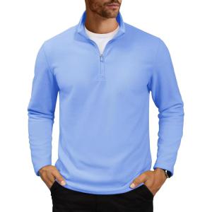 imageMAGCOMSEN Mens Quarter Zip Pullover Polar Fleece Sweatshirt Casual Long Sleeve Shirts for Men Winter Fall ThermalLight Blue