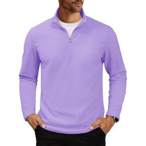 imageMAGCOMSEN Mens Quarter Zip Pullover Polar Fleece Sweatshirt Casual Long Sleeve Shirts for Men Winter Fall ThermalLight Purple
