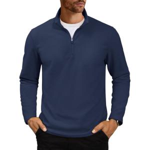 imageMAGCOMSEN Mens Quarter Zip Pullover Polar Fleece Sweatshirt Casual Long Sleeve Shirts for Men Winter Fall ThermalNavy