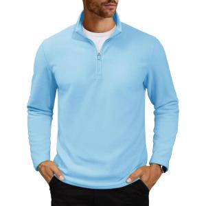 imageMAGCOMSEN Mens Quarter Zip Pullover Polar Fleece Sweatshirt Casual Long Sleeve Shirts for Men Winter Fall ThermalWater Blue
