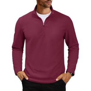imageMAGCOMSEN Mens Quarter Zip Pullover Polar Fleece Sweatshirt Casual Long Sleeve Shirts for Men Winter Fall ThermalWine Red