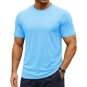 imageMAGCOMSEN Mens Rash Guard Short Sleeve UPF 50 Sun UV Quick Dry Shirts Workout Swim Running Athletic TShirtBlue