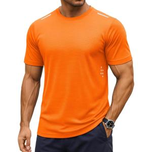 imageMAGCOMSEN Mens Rash Guard Short Sleeve UPF 50 Sun UV Quick Dry Shirts Workout Swim Running Athletic TShirtFlorange