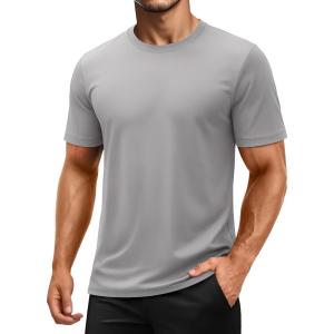 imageMAGCOMSEN Mens Short Sleeve UPF 50 Shirts Quick Dry Athletic Swim Tshirt Running Workout Gym Hiking Fishing Rash GuardLightgray
