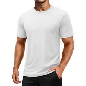 imageMAGCOMSEN Mens Short Sleeve UPF 50 Shirts Quick Dry Athletic Swim Tshirt Running Workout Gym Hiking Fishing Rash GuardWhite
