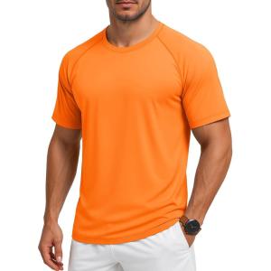 imageMAGCOMSEN Mens Short Sleeve UPF 50 Sun Protection Shirts Quick Dry Athletic TShirt Hiking Running Swimming Rash GuardFl Orange